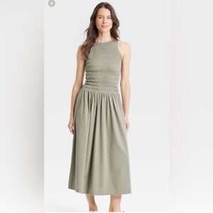 Universal Thread Smocked Knit Maxi A-Line Dress Olive Green XXL